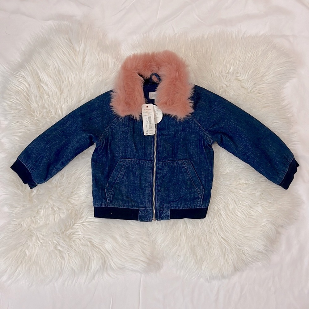 DEMIN GYMBOREE JACKET WITH PINK FAUX FUR REMOVABLE COLLAR